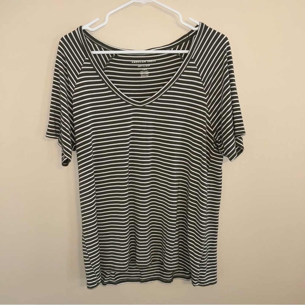 American Eagle Striped Slouchy Fit T Shirt